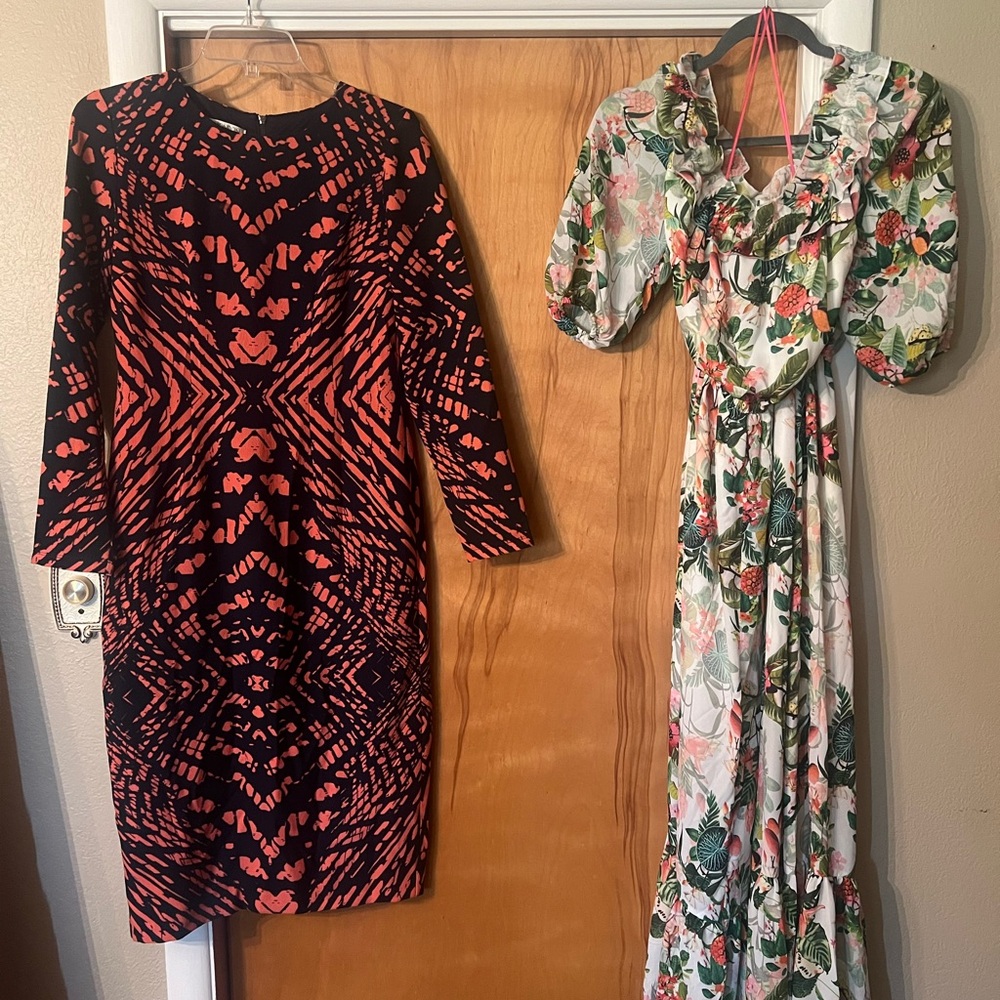 Elegant navy and coral red Patterned Dress